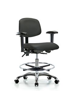 Neta ECOM Vinyl Medium Bench Height Chair - Chrome Base Arms Chrome
