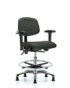 Neta ECOM Vinyl Medium Bench Height Chair - Chrome Base Arms Chrome