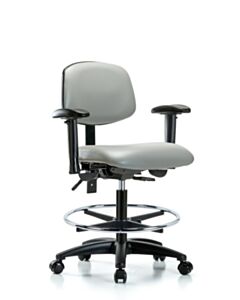 Neta ECOM Vinyl Medium Bench Height Chair - Nylon Base Arms Chrome