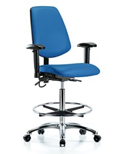 Neta ECOM Esd Vinyl High Bench Height Chair - Medium Back Chrome