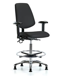 Neta ECOM Esd Vinyl High Bench Height Chair - Medium Back Chrome