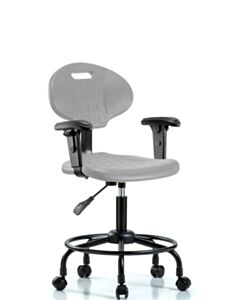 Neta ECOM Erie Polyurethane Chair - Desk Height with Adjustable Arms, Round Tube Base & Casters in Gray Polyurethane