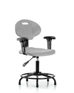 Neta ECOM Erie Polyurethane Chair - Desk Height with Adjustable Arms, Round Tube Base & Stationary Glides in Gray Polyurethane