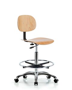 Neta ECOM Wood Chair Chrome - High Bench Height with Chrome Foot Ring & Casters