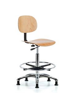 Neta ECOM Wood Chair Chrome - High Bench Height with Chrome Foot Ring & Stationary Glides