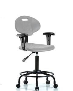 Neta ECOM Erie Polyurethane Chair - Medium Bench Height with Adjustable Arms, Round Tube Base & Casters in Gray Polyurethane
