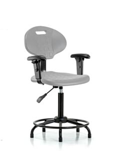 Neta ECOM Erie Polyurethane Chair - Medium Bench Height with Adjustable Arms, Round Tube Base & Stationary Glides in Gray Polyurethane