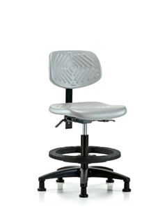 Neta ECOM Polyurethane Chair - Medium Bench Height with Seat Tilt, Black Foot Ring, & Stationary Glides in Gray Polyurethane