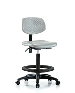 Neta ECOM Polyurethane Chair - High Bench Height with Seat Tilt, Black Foot Ring, & Casters in Gray Polyurethane