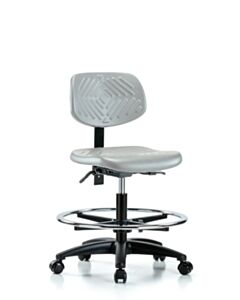 Neta ECOM Polyurethane Chair - Medium Bench Height with Seat Tilt, Chrome Foot Ring, & Casters in Gray Polyurethane