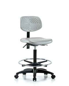 Neta ECOM Polyurethane Chair - High Bench Height with Seat Tilt, Chrome Foot Ring, & Casters in Gray Polyurethane