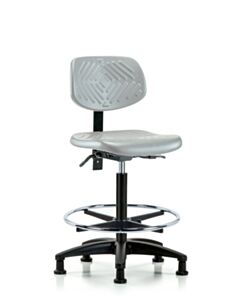 Neta ECOM Polyurethane Chair - High Bench Height with Seat Tilt, Chrome Foot Ring, & Stationary Glides in Gray Polyurethane