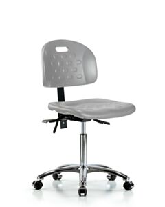 Neta ECOM Newport Industrial Polyurethane Chair Chrome - Medium Bench Height with Seat Tilt & Casters in Gray Polyurethane