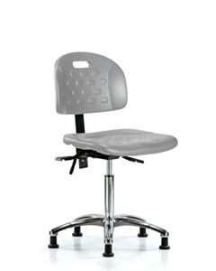 Neta ECOM Newport Industrial Polyurethane Chair Chrome - Medium Bench Height with Seat Tilt & Stationary Glides in Gray Polyurethane