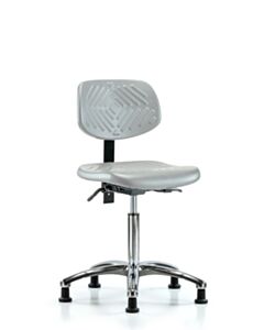 Neta ECOM Polyurethane Chair Chrome - Medium Bench Height with Seat Tilt & Stationary Glides in Gray Polyurethane