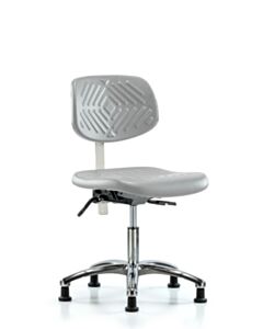 Neta ECOM Class 100 Polyurethane Clean Room Chair - Desk Height with Seat Tilt & Stationary Glides in Gray Polyurethane