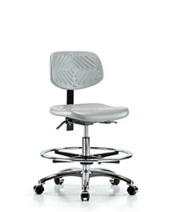 Neta ECOM Polyurethane Chair Chrome - Medium Bench Height with Seat Tilt, Chrome Foot Ring, & Casters in Gray Polyurethane