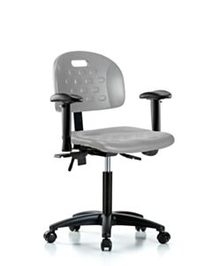 Neta ECOM Newport Industrial Polyurethane Chair - Medium Bench Height with Seat Tilt, Adjustable Arms, & Casters in Gray Polyurethane