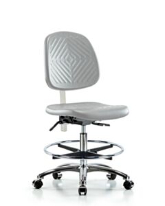 Neta ECOM Class 10 Polyurethane Clean Room Chair - Medium Bench Height with Medium Back & Casters in Gray Polyurethane