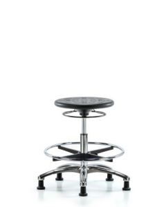 Neta ECOM Industrial Black Polyurethane Medium Bench Height Stool In Chrome
