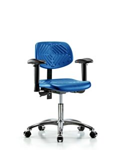 Neta ECOM Blue Polyurethane Desk Height Chair In Chrome Adjustable