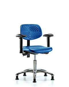 Neta ECOM Blue Polyurethane Desk Height Chair In Chrome, Adjustable