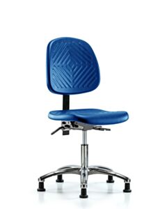 Neta ECOM Blue Polyurethane Desk Height Chair With Medium Back In Chrome