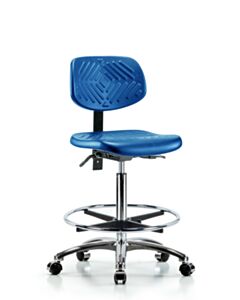Neta ECOM Blue Polyurethane High Bench Height Chair In Chrome, Adjustable