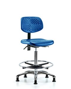 Neta ECOM Blue Polyurethane High Bench Height Chair In Chrome, Adjustable