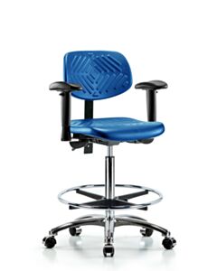 Neta ECOM Blue Polyurethane High Bench Height Chair In Chrome, Adjustable