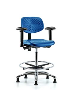 Neta ECOM Blue Polyurethane High Bench Height Chair In Chrome, Adjustable