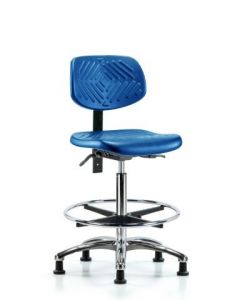 Neta ECOM Blue Polyurethane High Bench Height Chair In Chrome, Adjustable