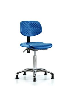 Neta ECOM Blue Polyurethane Medium Bench Height Chair In Chrome, Adjustable