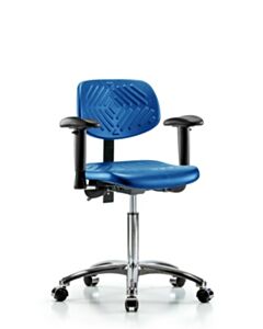 Neta ECOM Blue Polyurethane Medium Bench Height Chair In Chrome, Adjustable
