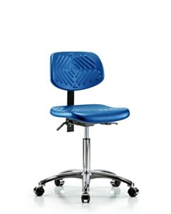 Neta ECOM Blue Polyurethane Medium Bench Height Chair In Chrome, Adjustable