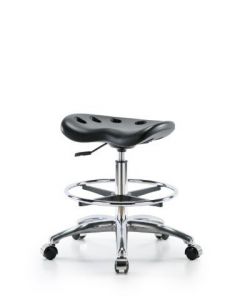 Neta ECOM Black Polyurethane Tractor Medium Bench Height Stool In Chrome