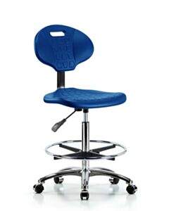 Neta ECOM Core Industrial Blue Polyurethane High Bench Height Chair In Chrome