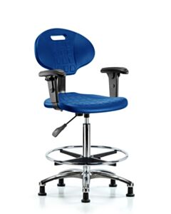 Neta ECOM Core Industrial Blue Polyurethane High Bench Height Chair In Chrome