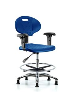 Neta ECOM Core Industrial Blue Polyurethane Medium Bench Height Chair In Chrome