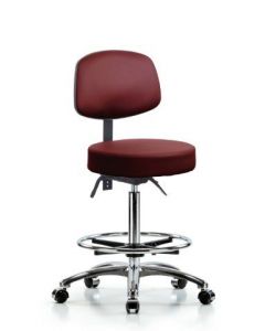 Neta ECOM Vinyl High Bench Height Stool With Back In Chrome