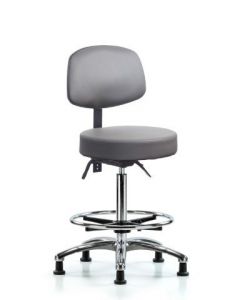 Neta ECOM Vinyl High Bench Height Stool With Back In Chrome