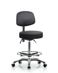 Neta ECOM Vinyl High Bench Height Stool With Back In Chrome