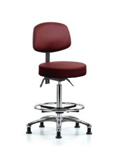 Neta ECOM Vinyl High Bench Height Stool With Back In Chrome