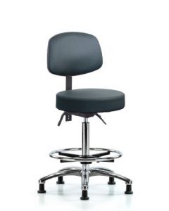 Neta ECOM Vinyl High Bench Height Stool With Back In Chrome