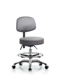 Neta ECOM Vinyl Medium Bench Height Stool With Back In Chrome
