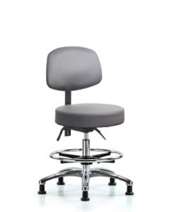 Neta ECOM Vinyl Medium Bench Height Stool With Back In Chrome