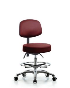 Neta ECOM Vinyl Medium Bench Height Stool With Back In Chrome