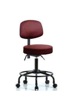 Neta ECOM Vinyl Medium Bench Height Stool With Back And Round Tube Base