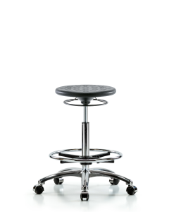 Neta ECOM Huron Polyurethane Stool Chrome - Desk Height with Casters in Gray Polyurethane