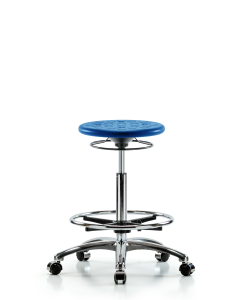 Neta ECOM Huron Polyurethane Stool Chrome - Desk Height with Stationary Glides in Gray Polyurethane